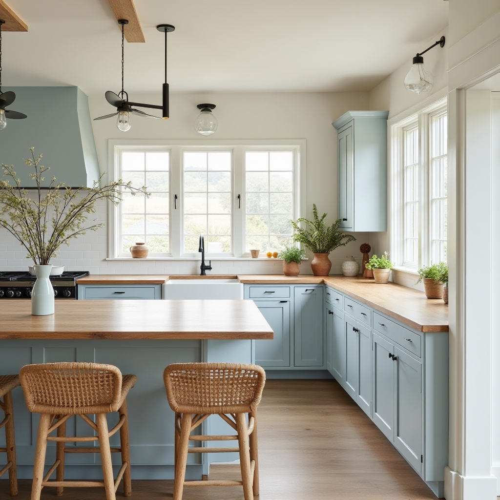 Soft blue coastal kitchen